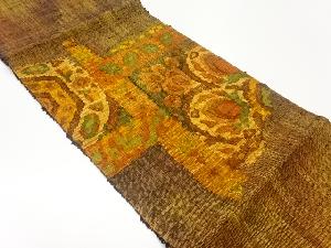 手織り真綿紬横段に抽象草花模様織出し名古屋帯